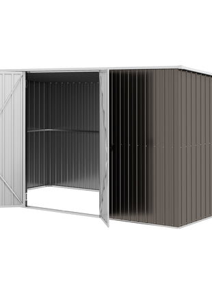 11.2' x 5.6' Storage Shed w/ Lockable Door, Galvanized Metal Utility Outdoor Shed for Backyard, Bike, Patio, Light Gray