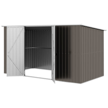 11.2' x 5.6' Storage Shed w/ Lockable Door, Galvanized Metal Utility Outdoor Shed for Backyard, Bike, Patio, Light Gray