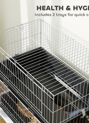 2-Tier Small Animal Cage with 2 Doors, Trays, Dish, Bottle, and Ramp for Bunny, Ferret, Chinchilla, Black