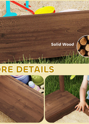 Kids Wooden Sandbox with Canopy Fully Covered, 2 Bench Seats, Bottom Liner, 56" x 40" x 52", Brown