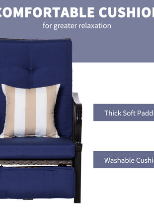 Outdoor Recliner Chair with Cushion, Rust-Resistant Aluminum Frames PE Wicker Patio Lounge Chaise Chair with Adjustable Reclining Backrest and Footrest, Pillow, Dark Blue