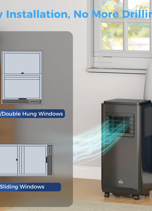 8,000 BTU Moible Air Conditioner 345 Sq. Ft., Dehumidifier Fan Auto Sleep with 24H Timer On/Off, Window Kit, Black