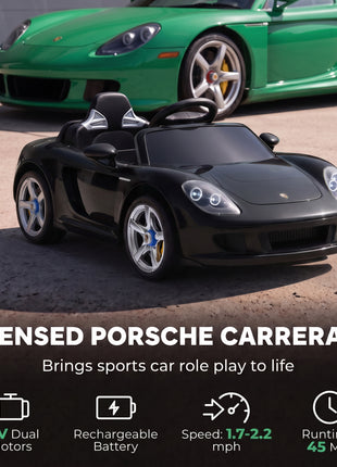 12V Kids Ride On Car, Licensed Porsche Carrera GT with Remote, Rear Suspension, Smooth Start for Ages 3-6, Black