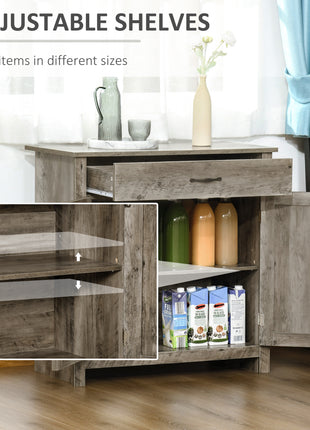 Farmhouse Sideboard Buffet Cabinet, Barn Door Coffee Bar Cabinet with Drawer and Adjustable Shelf for Kitchen, Living Room, Entryway, Gray