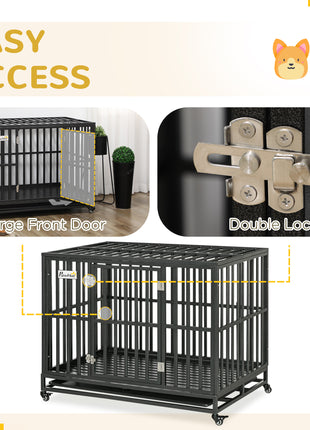 45" Heavy Duty Dog Crate, Escape-Proof Steel Kennel with Wheels, Black