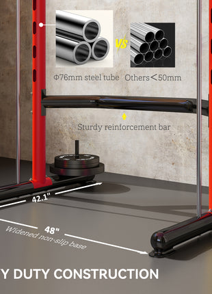 Squat Rack with Pull Up Bar and Barbell Bar Adjustable Bench Press Multi-Function Weight Lifting Half Rack Red