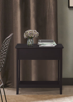 End Table, Narrow Side Table with Flip Top, Storage Cabinet, Bottom Shelf for Living Room, Dark Coffee
