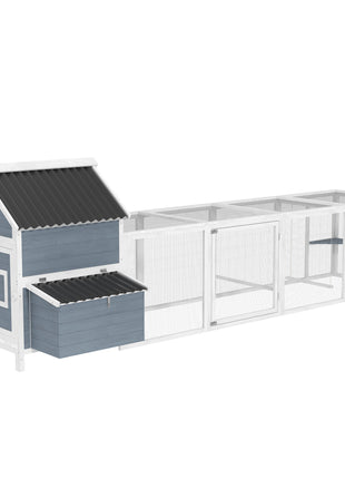 156" Extra Large Wooden Chicken Coop with 2 Nesting Box, Run Cage, Waterproof Wave Roof, for 10-15 Chickens, Light Gray