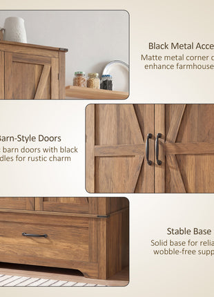 72" Farmhouse Pantry Cabinet with Adjustable Shelves, Kitchen Pantry Cabinet with 2 Doors, Brown