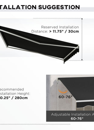 12' x 10' Electric Retractable Awning, Sun Shade Shelter with Remote Controller and Crank Handle for Deck, Black