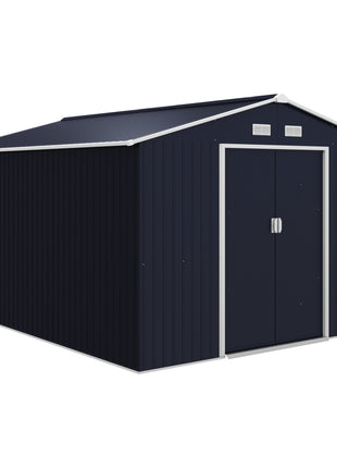 11' x 9' Outdoor Storage Shed, Garden Tool Metal Shed with Foundation Kit, Double Lockable Door, Air Vents and Sloping Roof, for Backyard, Patio, Lawn, Dark Gray