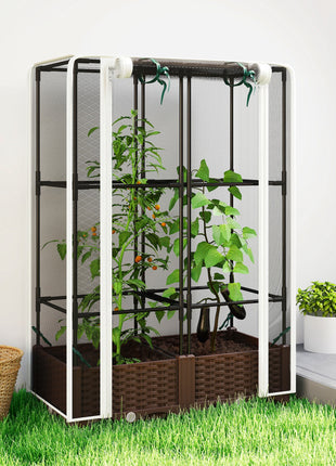 Raised Garden Bed with Trellis, 46.5" Tomato Cage with Crop Cage, Self Watering Planter Box with Drainage Holes, White