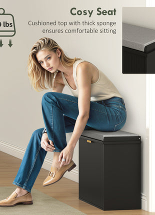 Shoe Storage Bench with Padded Seat Cushion and Flip-Drawer, Entryway Bench, Shoe Cabinet, 24.4x10.2x18.7 Inches, Black
