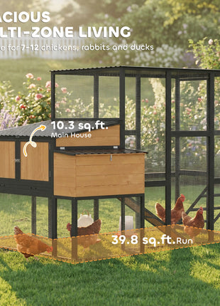 105" Large Chicken Coop, Walk-in Wooden Hen House for 7-12 Hens, Poultry Cage Chicken House with Run, 2 Nesting Boxes