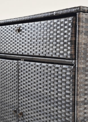 Outdoor Storage Cabinet, Waterproof PE Rattan Cabinet with Drawer for Indoor, Outdoor Swimming Pool, Gray