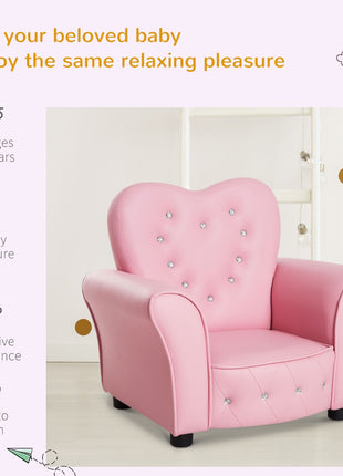 Kids Sofa Toddler Tufted Upholstered Sofa Chair Princess Couch Furniture with Diamond Decoration for Preschool Child, Pink