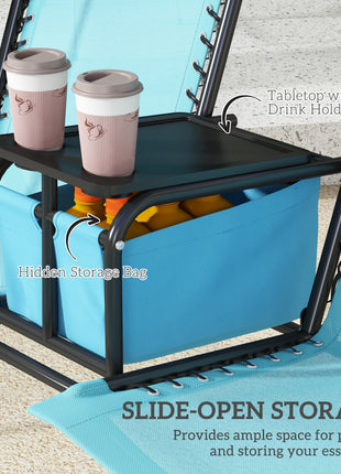 2 Person Porch Swing with Canopy, Storage Table, Cup Holder, Blue