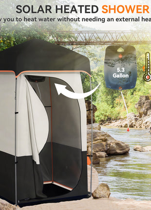 Camping Shower Tent, Portable Privacy Shelter with Solar Shower Bag, Removable Floor and Carrying Bag, Black