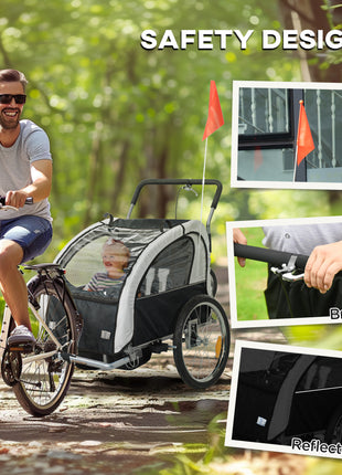 2-Seat Elite 360 Swivel Bike Trailer for Kids Bicycle Cargo Trailer with Water-Resistant Windows, Black and White