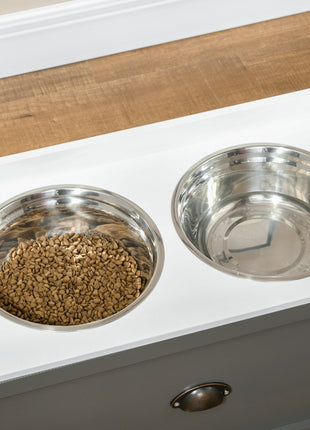 Pet Feeding Station Pet Dish Bowl Set with Storage, 2 Elevated Dog Bowls for Large Sized Dogs, Gray