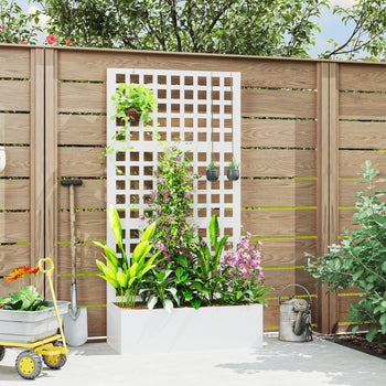 Galvanized Raised Garden Bed Planter Box with Trellis for Climbing Plants, Vegetable, Vines, 35" x 16" x 70", White