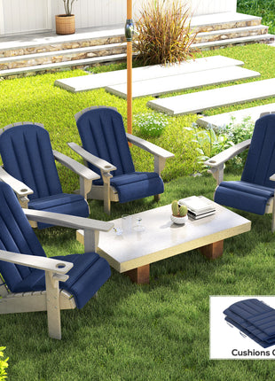 Set of 4 Outdoor Chair Cushions, High Back Adirondack Chair Cushion with Ties, High-Density Foam, Navy Blue
