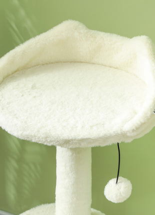 31" Cat Tree Tower with Scratching Posts, Cat Condo, Beds, Platform and Toy Ball for Indoor Cats, Cream White