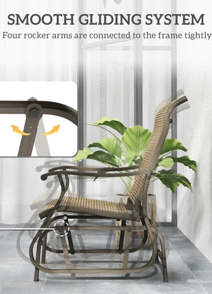3-Piece Outdoor Gliders Set Bistro Set with Steel Frame, Tempered Glass Top Table for Patio, Garden, Light Mixed Brown