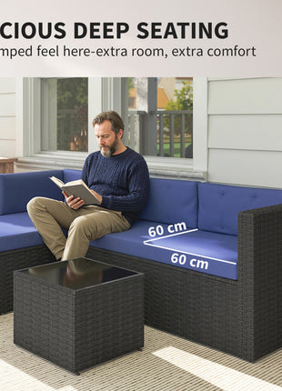 3 Piece Patio Furniture Set, Wicker Outdoor Patio Conversation Furniture Set with Cushions, Glass Top Table, Navy Blue