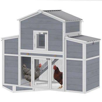66.5" Large Chicken Coop, Wooden Chicken House with 2 Nesting Boxes, Sliding Tray & Ramp, for Backyard Farm