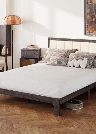 Queen Size Bed Frame with Headboard, Platform Bed Frame with Wooden Slats No Box Spring Needed Charcoal Gray