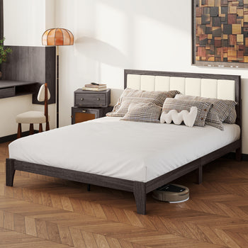 Queen Size Bed Frame with Headboard, Platform Bed Frame with Wooden Slats No Box Spring Needed Charcoal Gray