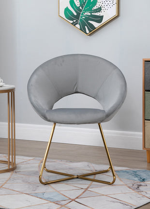 Modern Accent Velvet Chair Open Curved Mid-Back Upholstered Vanity Chair with Gold Plating Metal Legs Gray