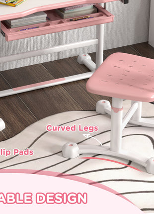 Adjustable Kids Desk and Chair Set with Tilt Desktop & Storage, Pink