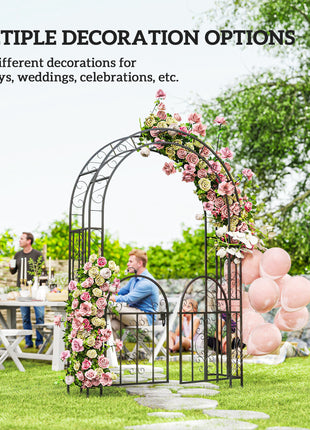 7.4ft Steel Garden Arch with Gate, Garden Arbor Trellis for Climbing Plants, Roses, Vines, Wedding Arch Stand for Outdoor, Garden, Lawn, Backyard, Black