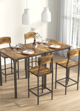 3 Piece Pub Table and Chairs, Small Kitchen Table and Chairs, Square Dining Table with 2 Stools, Rustic Brown and Black