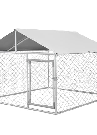 6.6' x 6.6' x 4.9' Dog Kennel Outdoor for Small Medium Dogs with Waterproof Roof, Silver