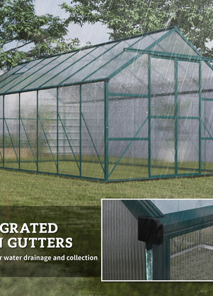 16' x 8' Aluminum Greenhouse Polycarbonate Walk-in Garden Greenhouse Kit with Adjustable Roof Vent, Rain Gutter and Sliding Door for Winter, Clear