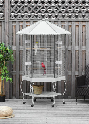 77" Flight Bird Cage Hexagon Covered Canopy Portable Aviary With Storage