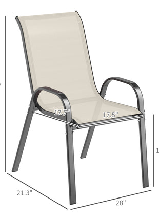 Set of 4 Outdoor Dining Chairs, Stackable Patio Chairs with High Back, Breathable Mesh Seat for Garden Lawn, Beige