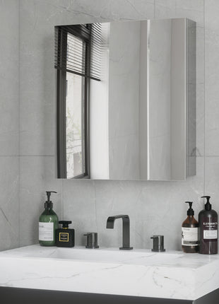 Wall Mounted Bathroom Medicine Cabinet with Hinged Door Storage Shelves for Living Room and Laundry Room Silver
