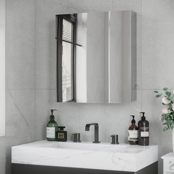 Wall Mounted Bathroom Medicine Cabinet with Hinged Door Storage Shelves for Living Room and Laundry Room Silver
