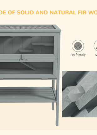3-Tier Wooden Hamster Cage Mice and Rat Cage Small Animals Hutch with Openable Top, Front Door, Storage Shelf, Gray