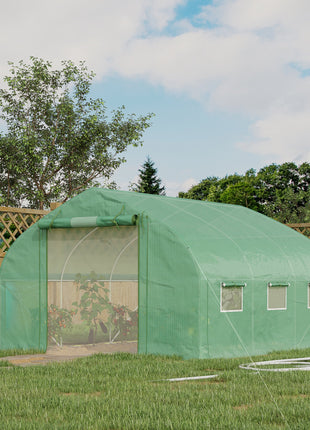11.5' x 10' x 6.5' Walk-in Tunnel Greenhouse, Green House with Zippered Mesh Door, 7 Mesh Windows & Roll-up Sidewalls, Upgraded Gardening Plant Hot House with Galvanized Steel Hoops, Green