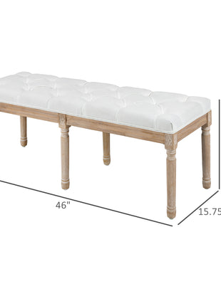 46" Linen Upholstered Bedroom Bench, French End of Bed Bench with Thick Padded Cushion and Wooden Legs, Cream White