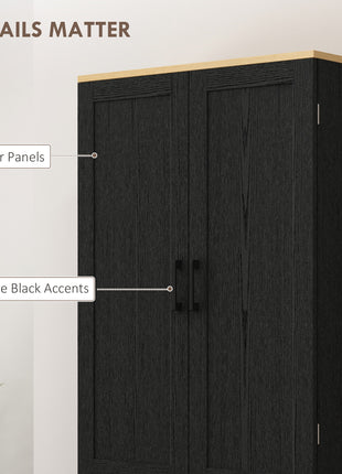 Freestanding Kitchen Pantry, 4-Door Kitchen Pantry Cabinet with Adjustable Shelves and Doors, Distressed Black