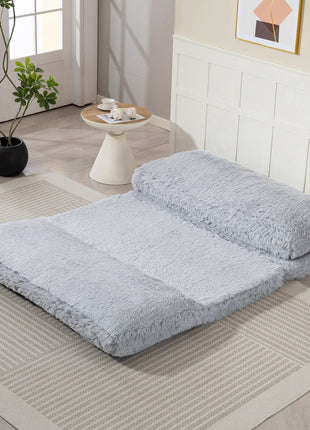 Bean Bag Floor Sofa Bed, Contemporary Plush Wide Folding Floor Mattress, Foam Filling Wall Couch Sleeper, Light Gray