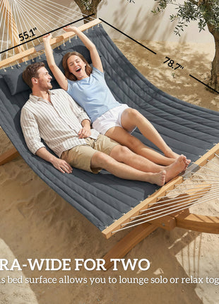 Outdoor Hammock 2-Person, with Pillow & Pad, 440 lbs Capacity, Gray