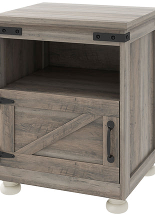 Side Table with Storage, End Table with Open Shelf, Cupboard and Wood Legs, Modern and Farmhouse Style, Gray