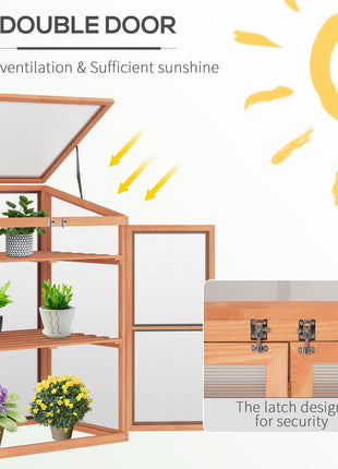 Wooden Cold Frame Greenhouse Small Mini Planter Box, 30" L x 24" W x 44" H, Natural